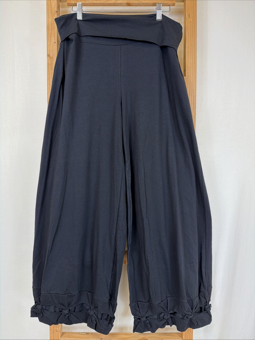 Boris Industries Black Folded Over Waist Bows On Hem Harem Pants #1401 Size LG